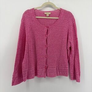 APPLESSEEDS Pink Crochet Knit Cardigan Sweater Women XL Long Sleeve Button Front